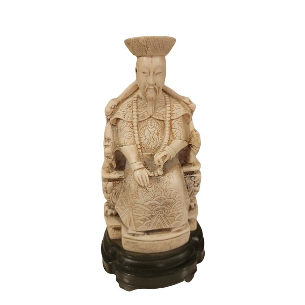 Vintage Japanese Dynasty Emperor Sculpture Ivory Home Decor - Picture 5 of 10